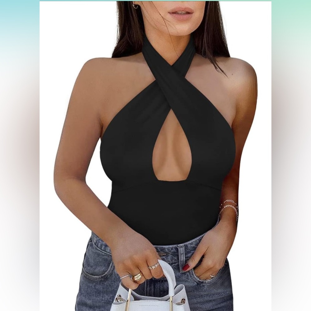 NWOT REORIA Halter Strap Thong Bodysuit